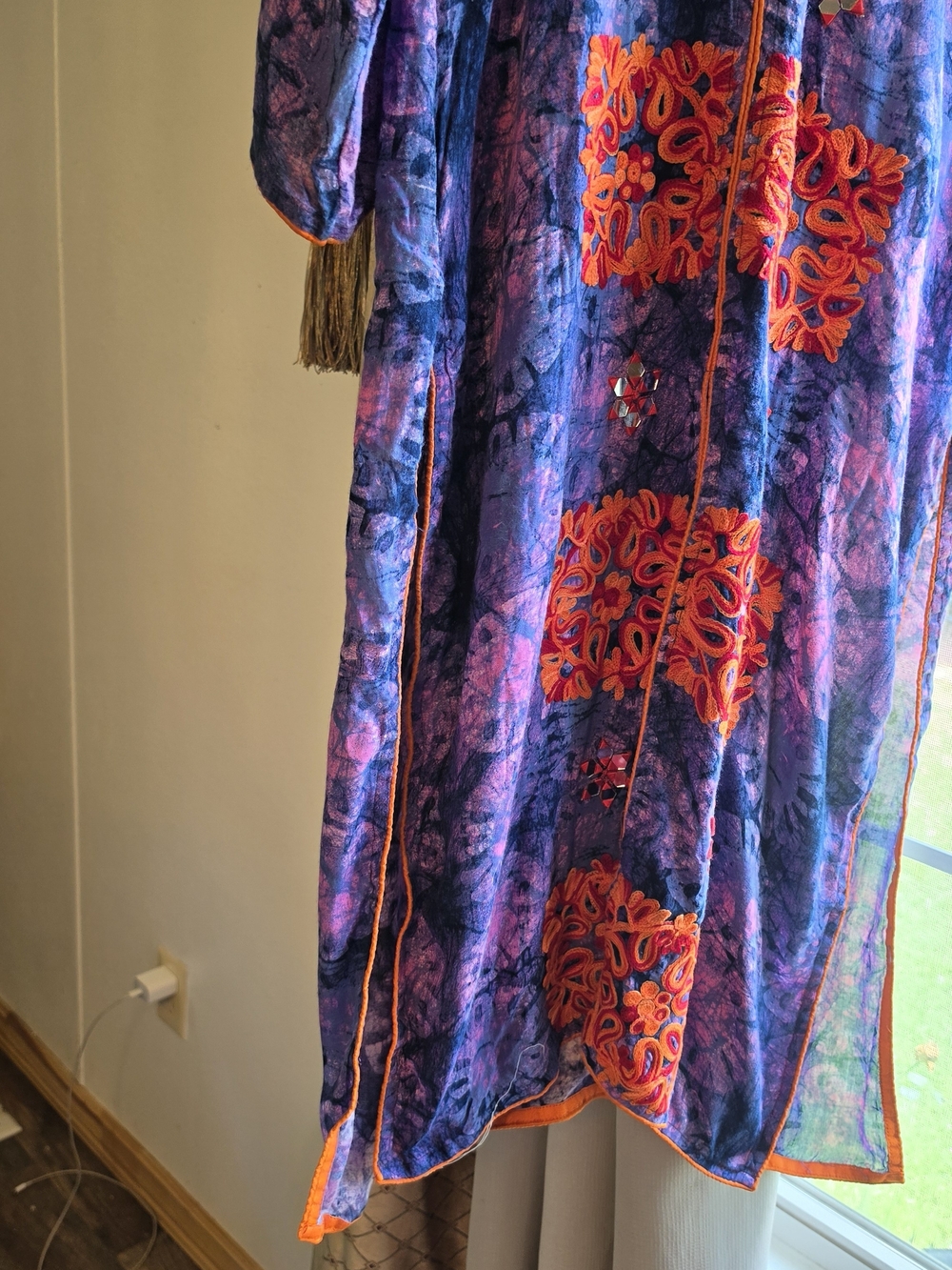 Embroidered Long Tunic in Purple and Orange Made In India 100% Cotton Size 44 - Picture 14 of 16